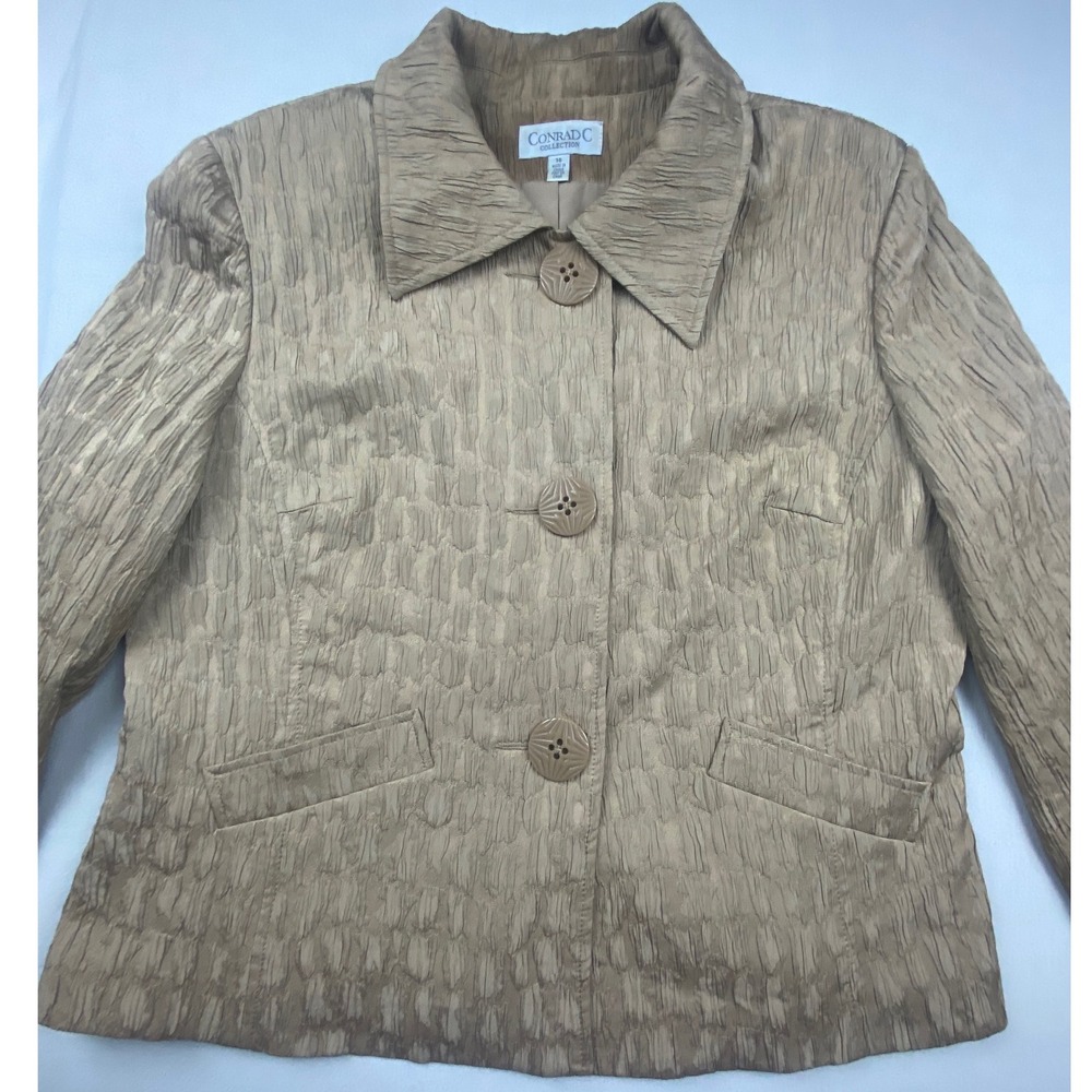 Conrad C Collection Tan Textured Button Front Blazer Jacket Size 16